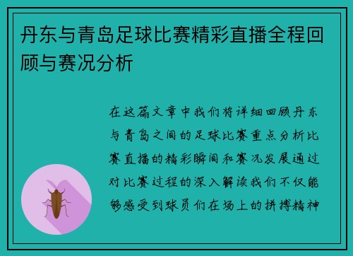 丹东与青岛足球比赛精彩直播全程回顾与赛况分析